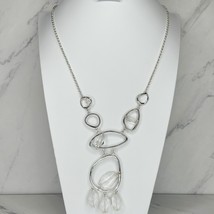 Chico&#39;s Chunky Clear Beaded Pendant Silver Tone Necklace - £15.52 GBP