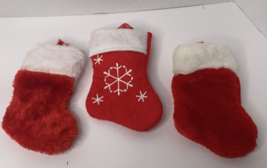 3 Pc Set Mini Christmas Stockings One With Embroidered Snowflakes And Two Plain - £3.10 GBP