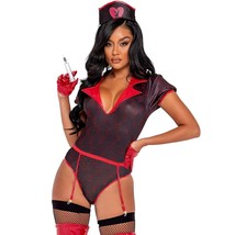 Playboy Nurse Costume Logo Print Bodysuit Vinyl Trim Garter Belt Headban... - $67.99