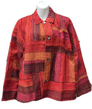 Vintage Chico’s Design Multicolor Coral Red Embroidered Jacket - Size 1 - £25.29 GBP