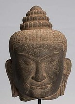 Antique Khmer Style Stone Mounted Bayon Buddha Head Statue - 42cm/17&quot; - £1,945.58 GBP