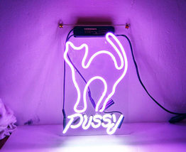Handmade &#39;Pussy&#39; Sexy Decor Banner Art Neon Light Sign 12&quot;x8&quot; - £55.02 GBP