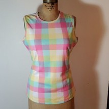 Blair Top Size M T- Shirt Tank Pink Blue Jersey Casual Pastel Plaid - £13.05 GBP