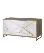 Paavan Console Cabinet, White Marble Print Oak &amp; Champagne Finish - $15,204.62 MXN