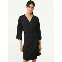 Joyspun Women’s Sleepwear Mesh Trim Knit Robe, Size L-XL Color Black - £11.63 GBP