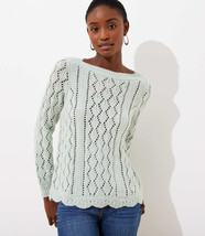 LOFT Scalloped Pointelle Sweater Sylvan Fog New - £23.52 GBP