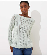 LOFT Scalloped Pointelle Sweater Sylvan Fog New - $567.66 MXN