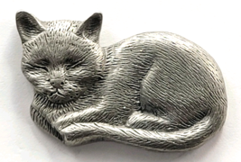 Pewter Sleeping Cat Feline Pin LCD Lindsay Claire Designs Animal Jewelry - $12.99