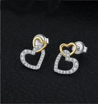 Exquisite 925 Sterling Silver Double Heart Zircon Earrings - FAST SHIPPI... - £15.75 GBP