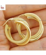 22 Kt Real Solid Yellow Gold Fancy Frosted Shiny Huggie Hoop Earrings Si... - $4,813.54