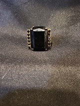 Vintage Faux Black Onyx Gold Plated Fashion Ring Adjustable - £7.18 GBP