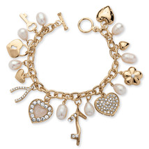 PalmBeach Jewelry Cultured Freshwater Pearl and Crystal Bracelet in Goldtone - £33.47 GBP