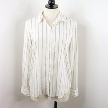 H&amp;M Women&#39;s 8 White Pinstripe Button-Up Collared Striped Long Sleeve Top - £6.28 GBP