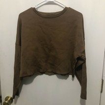 Zara Knit Cropped Brown Boxy Drop Shoulder Sweater Sz Medium - £11.93 GBP