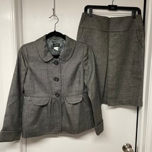 J.Crew Women Black Gold Metallic Wool 2PC Suit Peplum Jacket Pencil Skirt Set 2 - £52.89 GBP