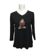 Quacker Factory Women&#39;s Knit Christmas Top Black S Embellished - $25.73
