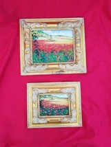 Vintage MCM mid cen Impressionist Oil Paintings Lot X 2 Red Poppies Field framed - £212.99 GBP