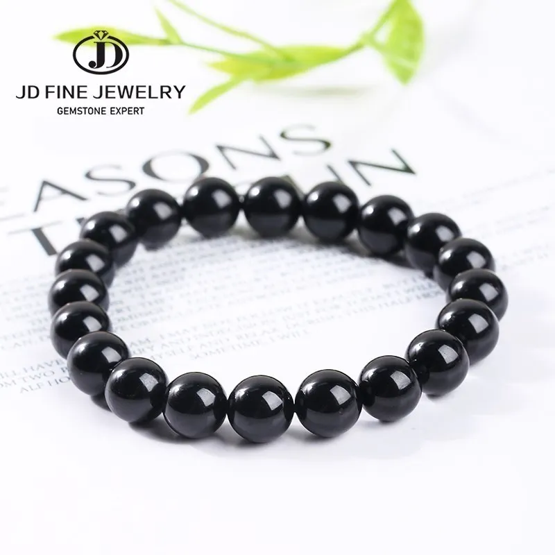 JD Natural Stone 7A Black Tourmaline Bead Bracelets Women Healing Crystals - £6.28 GBP+