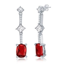 Sterling Silver White &amp; Cushion-Cut CZ Earrings - Ruby - £31.88 GBP