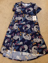 LulaRoe Carly Dress Blue paisley Roses Floral Geometric Hi Lo Swing Sz S... - $23.15