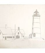 1960-70s Original Art Pencil Drawing Maine Lighthouse OOAK Unsigned DWWW14 - $913.92 MXN