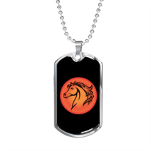 Horse Circle Pink Horse Necklace Stainless Steel or 18k Gold Dog Tag 24&quot; Chain - £37.84 GBP+