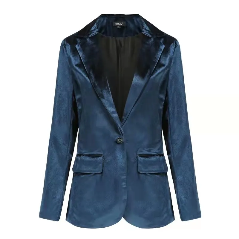 Blue Gold Velvet Suit Jacket Women 2021 Spring Autumn  Female Elegant Temperamen - £193.08 GBP