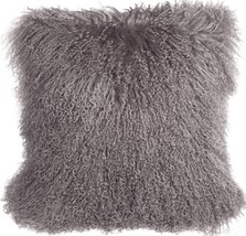 Mongolian Sheepskin Gray Throw Pillow, with Polyfill Insert - £59.90 GBP