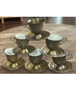 RARE Vintage Turkish Serving Espresso Cup Set Coffee Chrysanthemum Brass... - €73,09 EUR