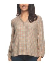 Felina Womens Top Cream Multicolor Plaid V-Neck Long Bell Sleeves Lurex ... - $37.99
