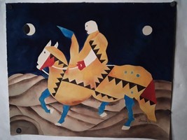 Latin or Mexican original Gouache Horse and rider signed Arevalo 91 - £114.48 GBP
