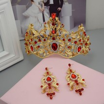 SLBRIDAL Gorgeous Baroque Style Gold Leaf Red Green Crystal Wedding Tiar... - $29.36