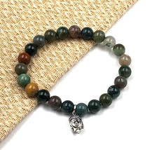 Natural Indian Agate Buddha 8 mm Beaded 7.5&quot; Stratchable Bracelet BBB-52 - £9.38 GBP