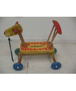 Vintage 1960s Playskool Wooden Giraffe Ride On Scooter 4 Wheel Painted - $54.99