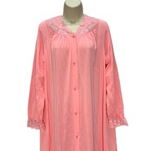 Vintage Shadowline Nylon Long Sleeve Robe Pink Lace Floral Size S  - £23.49 GBP