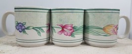 Oneida Genuine Stoneware Set of 3 Tulip Garden Floral Pattern Coffee Mug... - $39.59