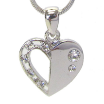 Crystal Stud Heart Pendant Necklace White Gold - $12.29