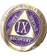 9 Year AA Medallion Elegant Glitter Purple Gold Plated Sobriety Chip Coi... - $19.99