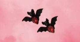Black bat earrings with red crystals - Halloween jewellery - £9.88 GBP