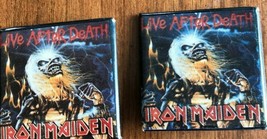 Lot of 2  Vintage Buttons Iron Maiden Live After Death 1.5&quot; Square 1980&#39;s - £6.16 GBP