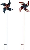 Metal Pinwheel Yard Art Decoration with USA Flag Patter 4th of July DCO Set of 2 - £23.97 GBP