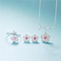 4-Piece 925 Sterling Silver Cherry Blossom Flower Jewelry Set - FAST SHIPPING! - £20.08 GBP
