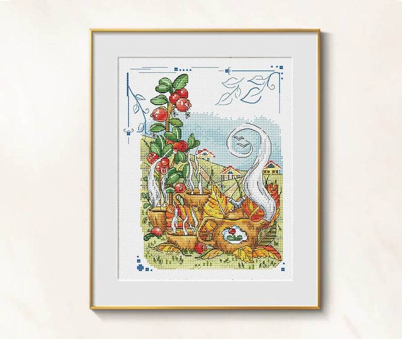 Lingonberry cross stitch summer mood pattern pdf - Cottagecore embroider... - $9.69