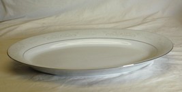 Royal Palm Crown Ming Oval Serving Platter White Gray Leaves on Rim Plat... - £33.89 GBP