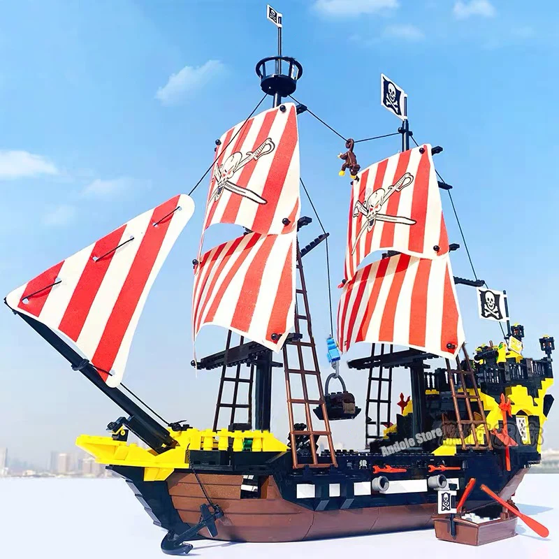Play Ideas Enlighten Big Black Pearl Pirate Ship Building Block Military Pirates - £28.84 GBP