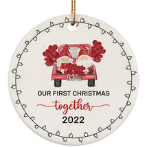 Our First Christmas Together Gnomes Circle Ornament Ceramic 2022 Weeding Gift - £15.51 GBP