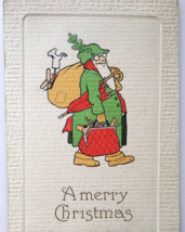 Christmas Postcard Gnome Santa Dressed In Green Coat Woehler Fantasy German 1911 - £13.66 GBP