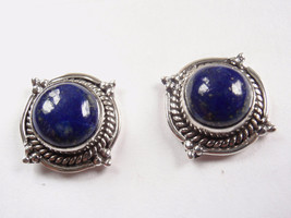 Lapis Lazuli 925 Sterling Silver Round Stud Earrings 15 mm- medium sized - £12.22 GBP