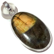 Flashy Labradorite Cabochon Oval Gemstone 925 Silver Overlay Handmade Pendant - £10.35 GBP