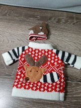 (1) Wine Bottle Christmas Sweater Reindeer with Hat. - £23.64 GBP